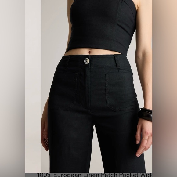NWT!! Quince Black 100% European Linen patch pocket Pants - Picture 3 of 9